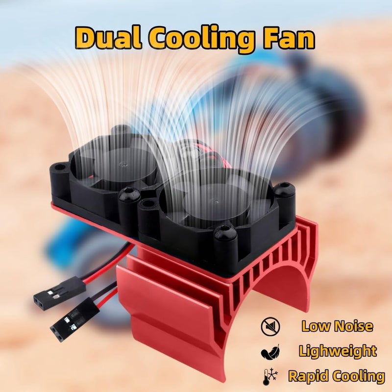daisyfang VXL-3s ESC Cooling Fan and Motor Cooling Fan Dual Fan Set Compatible with 1/10 Traxxas Slash 4×4 VXL Rustler 4X4 Stampede 4X4 Hoss 4×4 Velineon VXL-3s Heat Sink,Red - Image 4